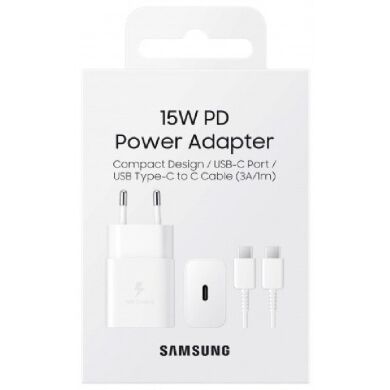 Мережевий зарядний пристрій Samsung 15W Power Adapter + кабель Type-C to Type-C (EP-T1510XWEGRU) - White