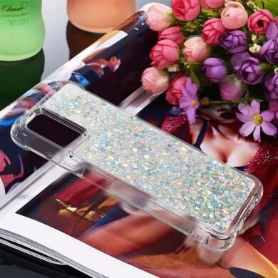 Силіконовий (TPU) чохол Deexe Liquid Glitter для Samsung Galaxy A03s (A037) - Silver Hearts