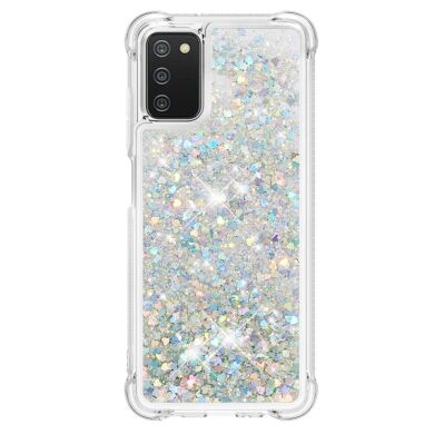 Силіконовий (TPU) чохол Deexe Liquid Glitter для Samsung Galaxy A03s (A037) - Silver Hearts