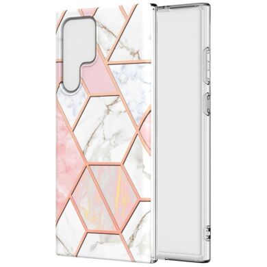 Защитный чехол Deexe Marble Pattern для Samsung Galaxy S22 Ultra - White / Pink