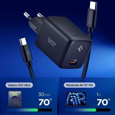 Мережевий зарядний пристрій Spigen EE451EU 45W + кабель Type-C to Type-C - Black