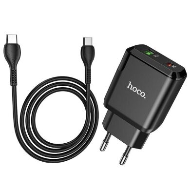 Сетевое зарядное устройство Hoco N5 PD 20W + QC3.0 + кабель Type-C to Type-C — Black
