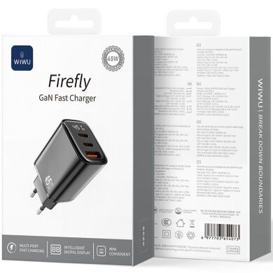 Мережевий зарядний пристрій WIWU Wi-G011 Gan 45W (1U+2C) - Black