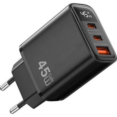 Мережевий зарядний пристрій WIWU Wi-G011 Gan 45W (1U+2C) - Black