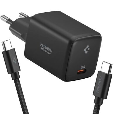 Мережевий зарядний пристрій Spigen EE451EU 45W + кабель Type-C to Type-C - Black
