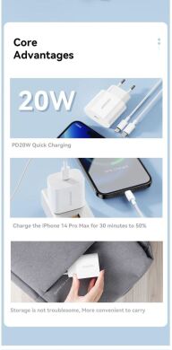 Сетевое зарядное устройство ESSAGER Vanjane Travel PD20W Type-C (ECTC-FJB02-P) - White