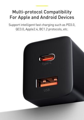 Мережевий зарядний пристрій Baseus Super Si Pro Quick Charger C+U (30W) CCSUPP-E01 - Black