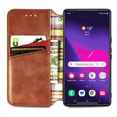 Чехол Deexe Rhombus Wallet для Samsung Galaxy S26 Ultra (S948) - Brown