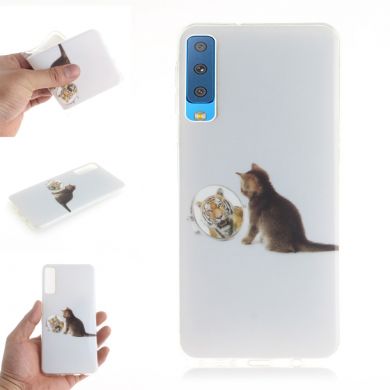 Силиконовый (TPU) чехол Deexe Life Style для Samsung Galaxy A7 2018 (A750) - Cat and Mirror