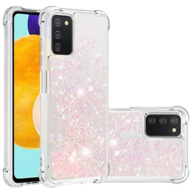 Силиконовый (TPU) чехол Deexe Liquid Glitter для Samsung Galaxy A03s (A037) - Silver Pink Stars