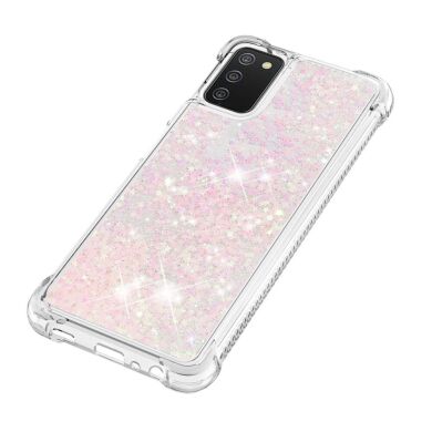 Силиконовый (TPU) чехол Deexe Liquid Glitter для Samsung Galaxy A03s (A037) - Silver Pink Stars