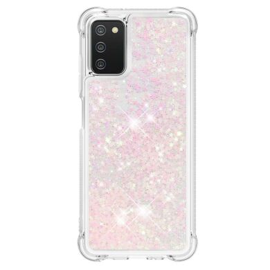 Силиконовый (TPU) чехол Deexe Liquid Glitter для Samsung Galaxy A03s (A037) - Silver Pink Stars