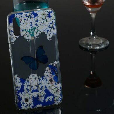 Силіконовий (TPU) чохол Deexe Pretty Glossy для Samsung Galaxy M10 (M105) - Butterfly and White Flowers