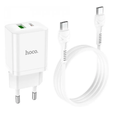 Мережевий зарядний пристрій Hoco N28 PD20W+QC3.0 (20W) + кабель Type-C to Type-C - White