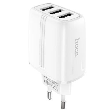 Мережевий зарядний пристрій Hoco N15 (3USB, 17W, 2.4A) - White