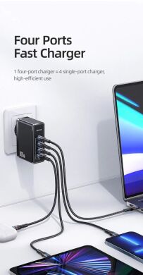Сетевое зарядное устройство Usams US-CC163 T50 100W 4 Ports ACCC GaN Fast Charger - Black