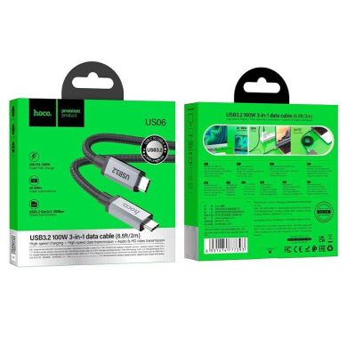 Кабель Hoco US06 Type-C to Type-C 100W (5A, 2m) - Black