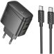 Сетевое зарядное устройство Hoco CS63A Bright PD65W (USB + Type-C) + кабель Type-C to Type-C - Black. Фото 1 из 9