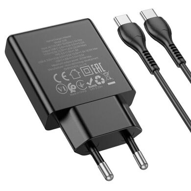 Сетевое зарядное устройство Hoco N38 Delgado PD20W+QC3.0 + кабель Type-C to Type-C - Black