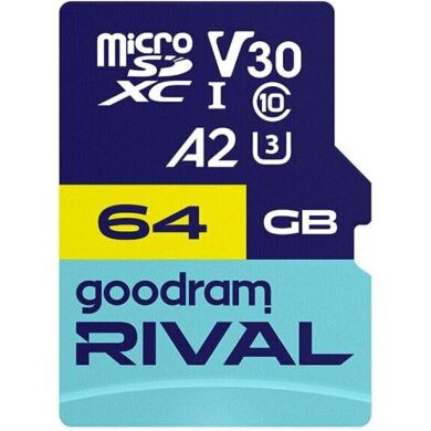 Карта памяти GOODRAM MicroSDXC Rival 64GB V30 A2 UHS I U3 R170 + адаптер (GGSM2AA-0640R12)