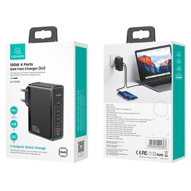 Сетевое зарядное устройство Usams US-CC163 T50 100W 4 Ports ACCC GaN Fast Charger - Black