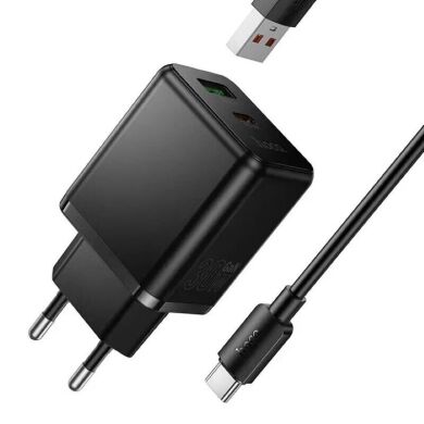 Мережевий зарядний пристрій Hoco C157A PD30W+QC3.0 + кабель USB to Type-C - Black