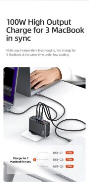 Сетевое зарядное устройство Usams US-CC163 T50 100W 4 Ports ACCC GaN Fast Charger - Black