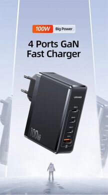 Сетевое зарядное устройство Usams US-CC163 T50 100W 4 Ports ACCC GaN Fast Charger - Black