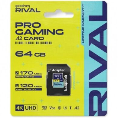 Карта памяти GOODRAM MicroSDXC Rival 64GB V30 A2 UHS I U3 R170 + адаптер (GGSM2AA-0640R12)