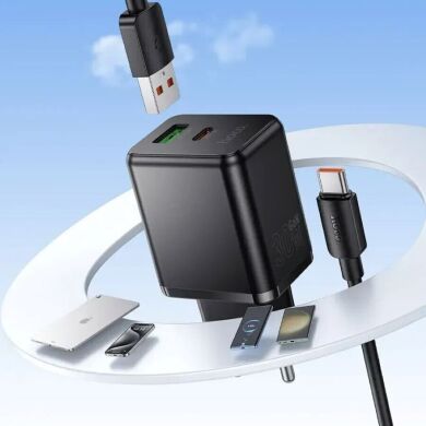 Мережевий зарядний пристрій Hoco C157A PD30W+QC3.0 + кабель USB to Type-C - Black