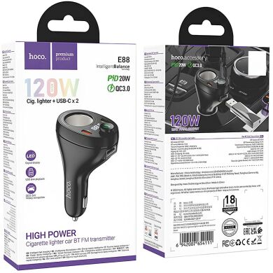 FM модулятор Hoco E88 PD20W + QC3.0 (2Type-C + USB) - Black