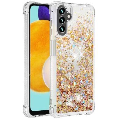 Силиконовый (TPU) чехол Deexe Liquid Glitter для Samsung Galaxy A13 5G (A136) / A04s (A047) - Gold Hearts