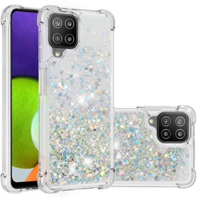 Силиконовый (TPU) чехол Deexe Liquid Glitter для Samsung Galaxy A22 (A225) / M22 (M225) - Silver Hearts