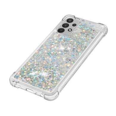Силиконовый (TPU) чехол Deexe Liquid Glitter для Samsung Galaxy A32 (А325) - Silver Hearts