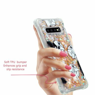 Силиконовый (TPU) чехол Deexe Liquid Glitter для Samsung Galaxy S10 Plus (G975) - Dog Pattern