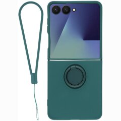 Силиконовый (TPU) чехол с кольцом Deexe Color Shell (FF) для Samsung Galaxy Flip 8 - Blackish Green