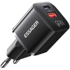 Мережевий зарядний пристрій ESSAGER Camber GaN 20W (USB + Type-C) ECTAC-HMB01-P - Black