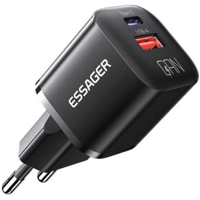 Мережевий зарядний пристрій ESSAGER Camber GaN 20W (USB + Type-C) ECTAC-HMB01-P - Black