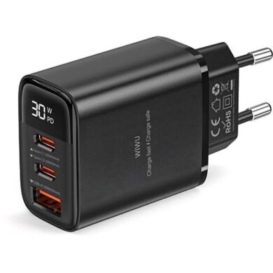 Мережевий зарядний пристрій WIWU Wi-G010 Gan 30W (1U+2C) - Black