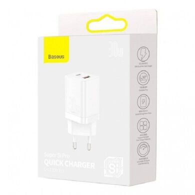 Мережевий зарядний пристрій Baseus Super Si Pro Quick Charger C+U (30W) CCSUPP-E02 - White