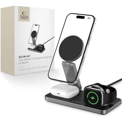Бездротовий зарядний пристрій Tech-Protect QI15W-A47 3 in 1 - Black