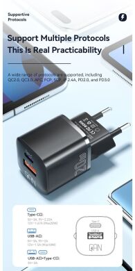 Мережевий зарядний пристрій ESSAGER Camber GaN 20W (USB + Type-C) ECTAC-HMB01-P - Black