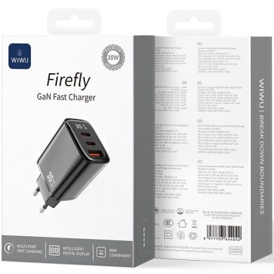 Мережевий зарядний пристрій WIWU Wi-G010 Gan 30W (1U+2C) - Black