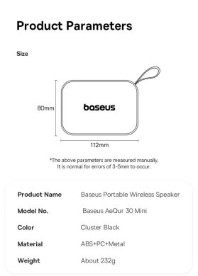 Портативна акустика Baseus OS AeQur 30 Mini (A20077900123-00) - Cosmic Black