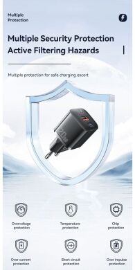 Мережевий зарядний пристрій ESSAGER Camber GaN 20W (USB + Type-C) ECTAC-HMB01-P - Black