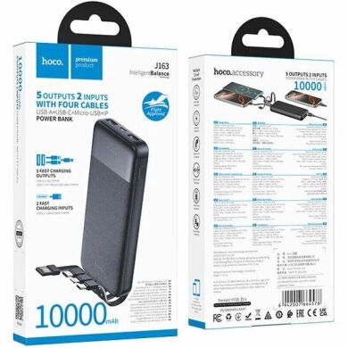 Внешний аккумулятор Hoco J163 10W (10000mAh) + кабель MicroUSB + Type-C + Lightning + USB - Black
