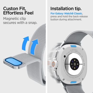 Ремінець Spigen (SGP) Metal Fit для Samsung Galaxy Watch 8 (40/44mm) / 8 Classic (AMP10121) - Silver