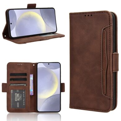 Чехол-книжка с кармашками Deexe Wallet Stand для Samsung Galaxy S26 FE - Brown