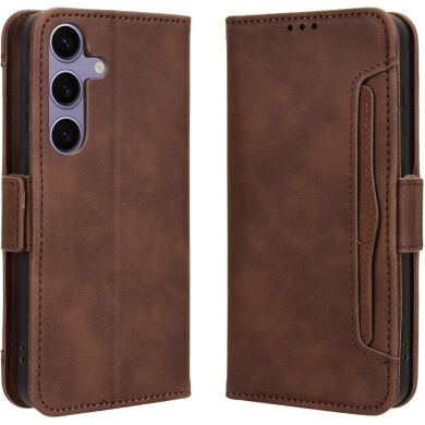 Чехол-книжка с кармашками Deexe Wallet Stand для Samsung Galaxy S26 FE - Brown