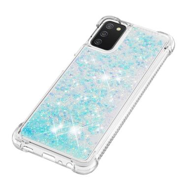 Силиконовый (TPU) чехол Deexe Liquid Glitter для Samsung Galaxy A03s (A037) - Silver Blue Stars